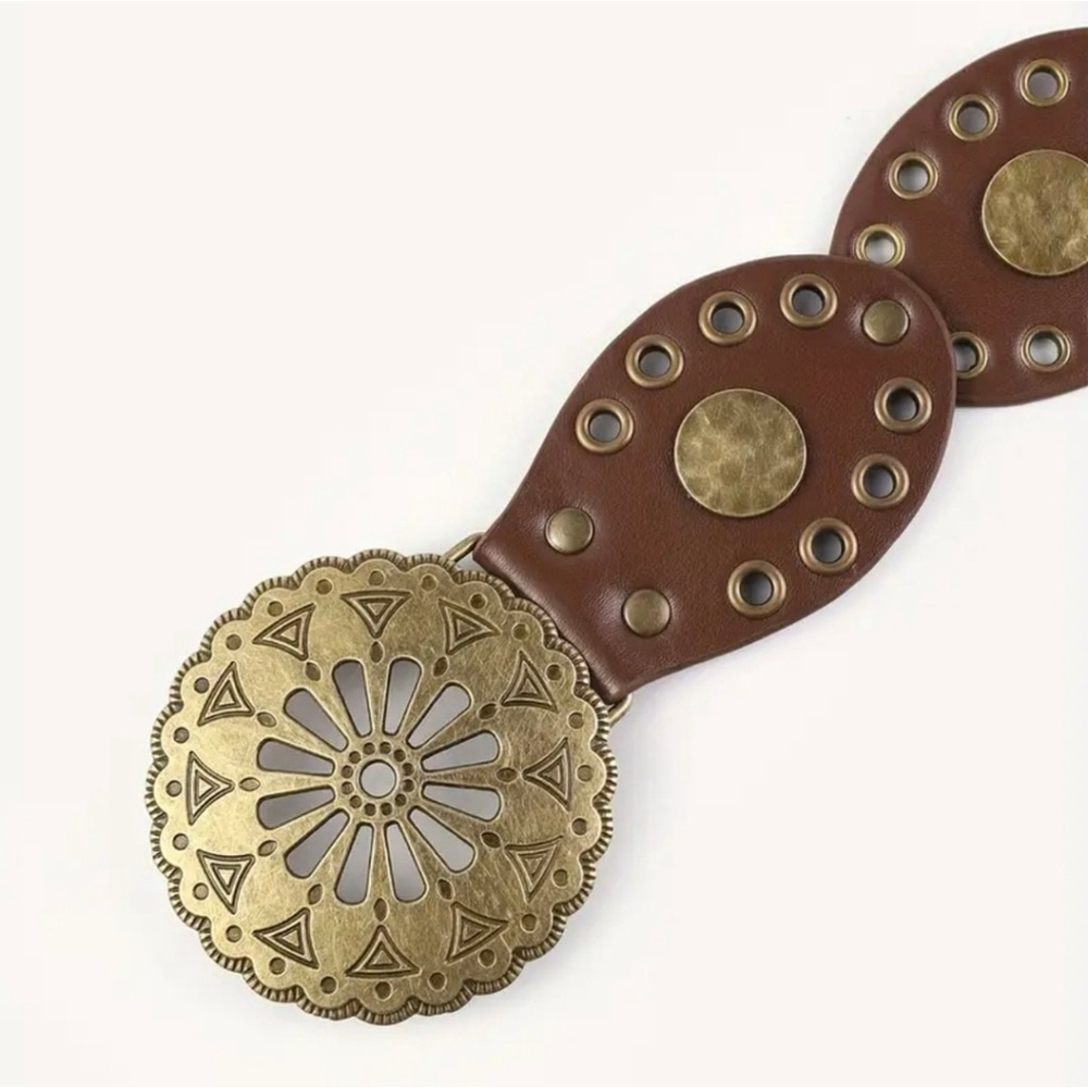 Boho Brown Belt Western Style Studded Belt Retro Bohemian Retro Womens Belts - Picture 6 of 6